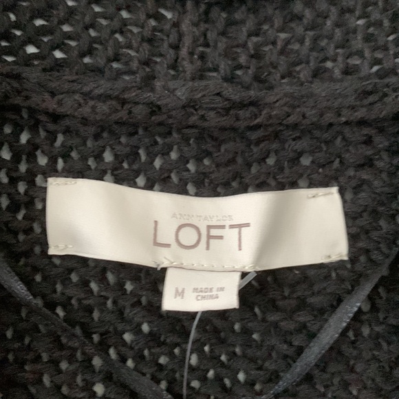 NWT LOFT Crochet Knit 3/4 Sleeves Drop Shoulder Open Cardigan Sweater Size M - Picture 3 of 16